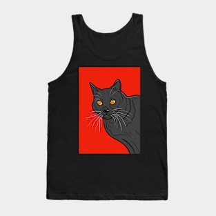 Black Cat Portrait ( Red Background ) Tank Top